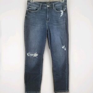 Judy Blue Distressed Boyfriend Jeans Size 9/29x28.5 High Rise Dark Wash Stretch